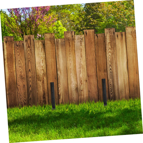 Heavy Duty Fence Post Repair Stakes Ground Spike Anchor Kit Weather Resistant For Quick Installation And Rock Solid Fence Support In Garden Backyard Patio And Yard Two Pack installed on a wooden fence