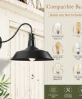 14 Inch Gooseneck Barn Lights Outdoor Black Wall Sconce 2 Pack For Porch, Farmhouse, Garage Exterior Lighting, bulb compatibility chart.
