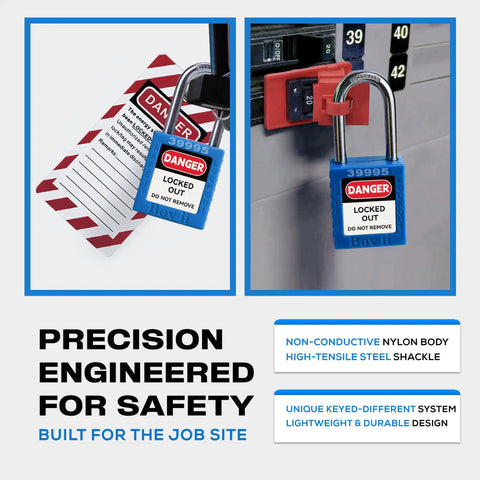 Lockout Tagout Locks Set With 10 Blue Padlocks Keyed Alike One Key Per Lock OSHA Compliant No Brainer Safety Locks Kit