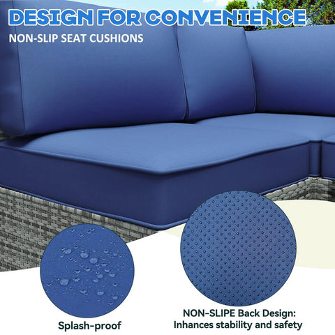 Outdoor Replacement Cushions for Patio Furniture 14 Piece Deep Blue Sofa Cushion Set Water Resistant for Rattan Wicker Sectional