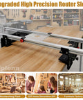 No Bull 6061 Aluminum 50 Inch Router Sled For Flattening Massive Wood Slabs with precision setup on wood surface.