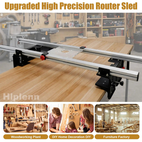 No Bull 6061 Aluminum 50 Inch Router Sled For Flattening Massive Wood Slabs with precision setup on wood surface.