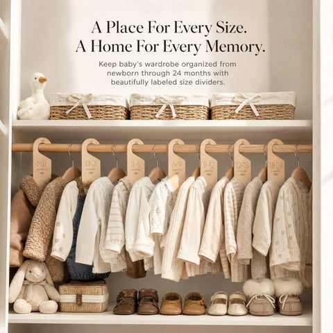 Keep Your Baby Wardrobe Slick And Organized With This Premium Wooden Closet Divider Set Including Seven Size Marked Hanger Tags For Newborns Through Toddlers Game Changer For Stress Free Dressing Routines