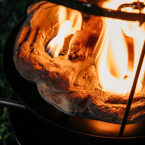 Close-up of flames in Big Red Portable Propane Campfire Pit Tabletop Heater For Camping And Tailgating, 13.25 Inch Fire Bowl, red