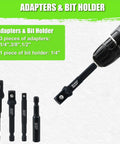 Magnetic Nut Driver Set For Impact Drill With Thirty Nine Pieces Includes Metric And SAE Hex Nut Drivers Quick Release Bit Holder And Toolbox Master Kit For Home DIY Projects And Pro Use, showing adapters and bit holder