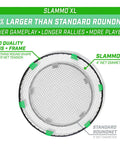 Slammo XL Extra Large Round Net Game For Beginners, showing 4ft net with frame, 77% larger than standard round net.