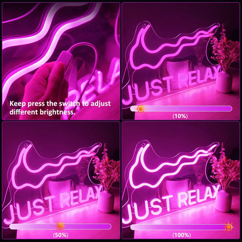Just Relax Pink LED Neon Sign For Wall Decor Bedroom Game Room Party Bar USB Powered With Dimmable Switch Bright Neon Light