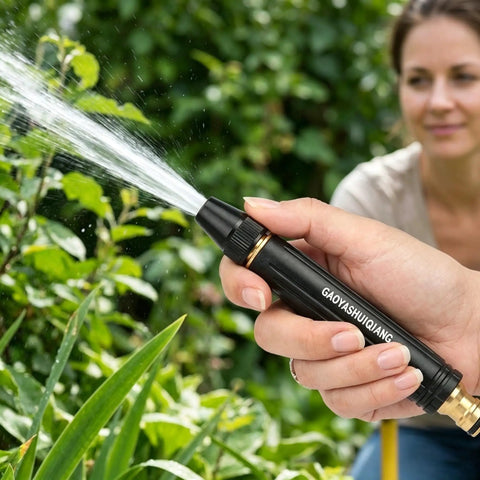 Person using Beast Mode High Pressure Water Gun Nozzle With 360 Degree Rotating Jet Spray in garden