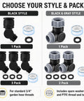 Swivel Garden Hose Connector With 180 And 360 Degree Rotations, Three Quarter Inch Fit, No Fuss Easy Flex Outdoor Faucet Extender For Tight Spaces Around Walls And Corners, Beds And RV Hookups, Stops Kinks And Tangling, black style 1 pack