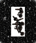 Close-up of Beefed Up Black Zinc Mod Truss Head Self Drilling Lath Tek Screws 8 X 3/4 Inch 10,000 Pack on a white background.