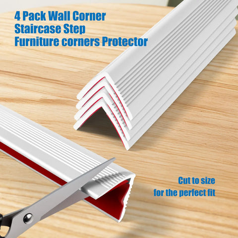 Premium Soft Wall Corner Protectors And Table Edge Guards No Sweat Peel And Stick Baby Proof Corner Shields Kid Friendly Bump Bash Armor For Home Living Areas And Nursery Room Makeovers, cuttable white corner protectors on wood.
