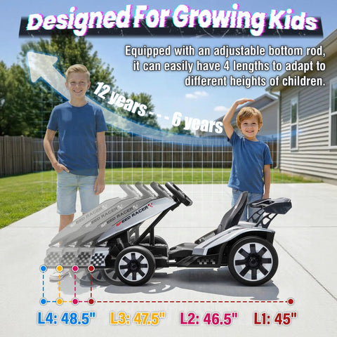 24V Electric Drift Go Kart With Dual 800W Motors 10Ah Battery 8.2 MPH Top Speed 3 Speed Modes shown with adjustable seat for kids