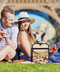Couple at picnic with Insulated Lunch Box For Men And Women With West Desert Cactus And Cowboys Riding Horses Design Reusable Lunch Tote Bag Durable Polyester Splash Proof Ideal For Office Travel Camping And Picnics