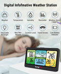 Indoor Outdoor Weather Station With Wireless Remote Thermometer And Barometer 1000 Ft Range display showing temperature and humidity.