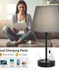 Modern Table Lamps With Dual USB Ports And AC Outlets Must Have Space Saving Bedside Lamps For Bedroom Living Room And Office Gray Black Finish Multipurpose Desk Nightstand Lighting