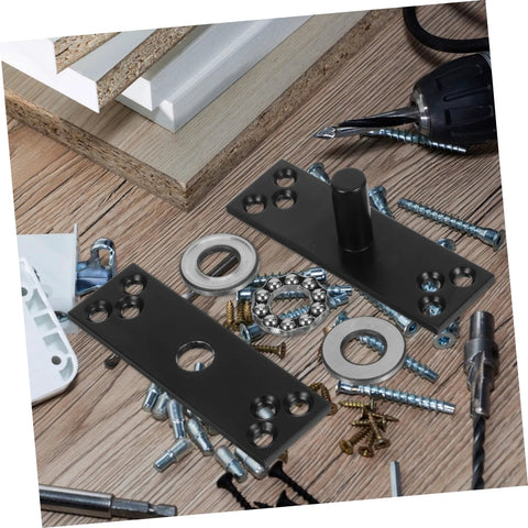 Heavy Duty 360 Degree Hidden Door Pivot Hinge For Concealed Cabinets And Bookcases, Stainless Steel parts on wood surface