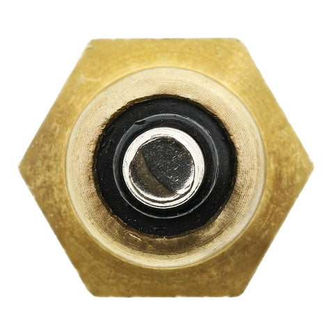 Top Shelf Engine Coolant Temperature Sender Featuring Precision Brass Construction and Factory Calibrated Sensors, hexagonal view, leak-proof design.
