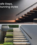 Rock Solid Black Textured Aluminum Handrail For Indoor Outdoor Steps No Sweat Diy Stair Railing Kit with modern wooden and marble stairs.
