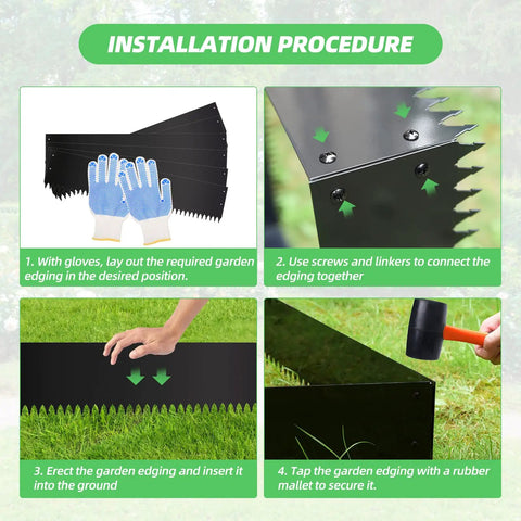 Installation steps for Heavy Duty Steel Landscape Edging Kit Eight Point Four Inch Height By Forty Inch Length Panels