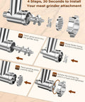 Polished Stainless Steel Meat Grinder Attachment For Stand Mixers Dishwasher Safe Anti Corrosion 18 Piece Set assembly steps