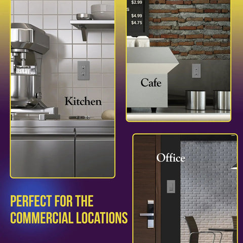 Screwless Decorator Wall Plate 1-Gang Gray Glossy Outlet Cover in kitchen, cafe, and office settings