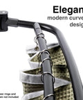 Badass Double Curved Shower Rod With Hella Elbow Room, Heavy Duty Aluminum And Zinc Mounting Hardware, Adjustable 44 To 70 Inches, Sleek Black Finish close-up of modern design with rings.