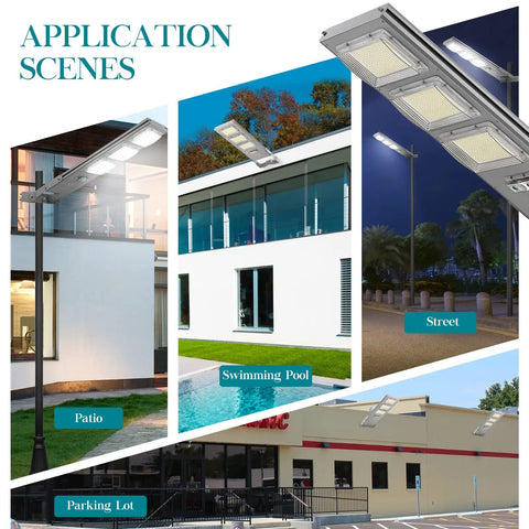 1500W Commercial Solar Street Light With Remote Control And Motion Sensor For Parking Lot Highway Garage Outdoor Flood Light shown