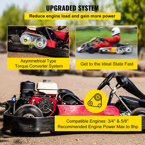 Heavy Duty Mean Machine Torque Converter For 4 To 7 Horsepower Go Kart Clutch showing asymmetrical design and compatibility details.