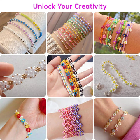 Colorful beaded bracelets from All In One Glass Seed Beads Kit With Over 44000 Beads In 144 Colors 1000 Charms Clasps Chains