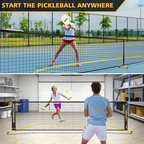 Wheeled Pickleball Net Set With Regulation 22 Foot And 11 Foot Half Court Sturdy Metal Frame Easy Carry Bag for outdoors and indoors