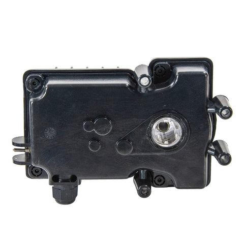 TPE24VA 24-volt valve actuator control housing, black plastic with mounting bosses, front view