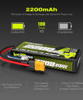 3S LiPo Battery 2200mAh 11.1V with XT60 Connector, high energy density, comparison to other brands, for RC cars and models.