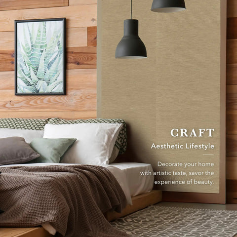 Bedroom decor featuring Natural Woven Grasscloth Textured Wallpaper Roll For Bedroom And Living Room Decor Faux Grass Cloth Look 23W x 96L