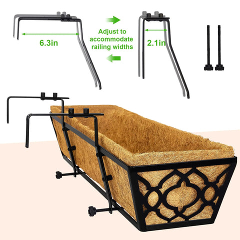 Adjustable Deck Railing Planter Boxes For Balcony Gardens Fits Railings From 2.1 To 6.3 Inches With Sturdy Metal Construction