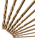 Ten Piece Cobalt Drill Bit Set For Stainless Steel And Hard Metals, Two Each Of 1mm, 1.5mm, 2mm, 2.5mm, And 3mm, Jobber Length