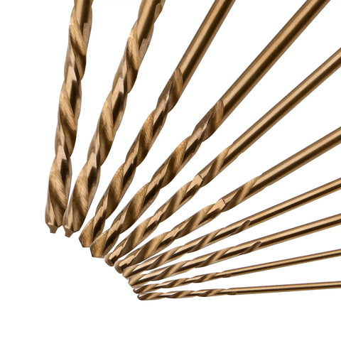Ten Piece Cobalt Drill Bit Set For Stainless Steel And Hard Metals, Two Each Of 1mm, 1.5mm, 2mm, 2.5mm, And 3mm, Jobber Length