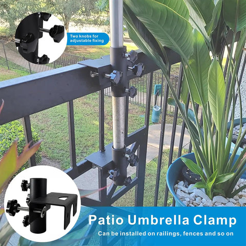 Adjustable Outdoor Umbrella Clamp Holder That Clips On Rails Benches Decks And More Universal Umbrella Clamp Mount Fits 0.8 To 2.7 Inch Railings