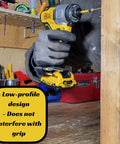 Person using cordless drill with Six Bit Drill Bit Holder For Cordless Drills And Impact Drivers, Attaches To Factory Mount, Keeps Bits Right At Hand With Non Marring Flexible Impact Resistant Design, Made In USA