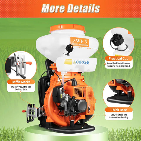 Three In One Backpack Sprayer For Garden And Agriculture Gasoline Powered Mist Duster Blower with 14L tank shown in detail