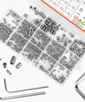 485 Pcs Set Screws Kit In 304 Stainless Steel With 14 Sizes M3 M4 M5 M6 M8 Head Socket Hex Cup Point Includes 5 Hex Wrenches And 1 Tweezer Durable Rust Resistant Gear For DIY And Pro Projects in labeled box