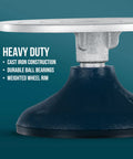 Front view of a 7-inch sculpting wheel with metal turntable, weighted rim, on a blue base.