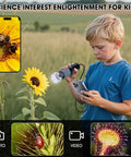 USB Microscope for iPhone Android Tablet and Windows Mac PC Plug and Play Driver Free with OTG Support 4 in 1 Digital Microscope for Phones Laptops and Desktops High Magnification for Detail Searching, child inspecting sunflower