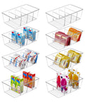 8 Pack Clear Food Storage Organizer Bins For Pantry Kitchen Fridge And Cabinets With 4 Compartment Holders For Packets Snacks Pouches