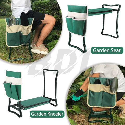 Garden Kneeler Seat With Upgraded Thick Kneeling Pad And Large Tool Pouch Foldable Stool Supports Up To 330 Lb in use