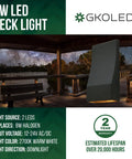 Illustration of Low Voltage LED Wedge Deck Rail Light Kit 2W 2700K Warm Glow IP65, showing installation on outdoor deck.