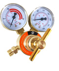 SÜA dual-gauge welding gas regulator for oxygen and propane, brass body, front view