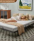 Heavy Duty Mattress Retainer Bar Two Piece Kit For Steel Bed Frames And Adjustable Bases Stops Slippage Dead In Its Tracks On Rv Sleepers With Solid Non Slip Grip For Smooth Nights Rest Easy, shown on a bed with a person sleeping.