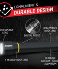 Image of Beast Bright Vision PRO LED Flashlight With 1000 Plus Lumens highlighting shatterproof lens, IPX4 water resistance, and aluminum body.
