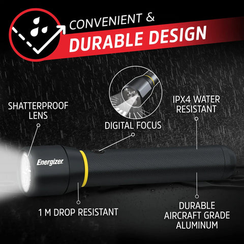 Image of Beast Bright Vision PRO LED Flashlight With 1000 Plus Lumens highlighting shatterproof lens, IPX4 water resistance, and aluminum body.