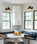 Set Of 2 Industrial Wall Sconce Lights Modern 1 Light Vanity Fixtures In Matte Black With Brushed Gold Interior in a kitchen